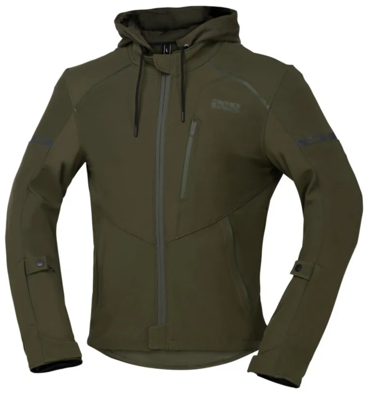 Omezená Nabídka Pánská softshellová moto bunda iXS Classic SO Moto 2.0 – Olivová iXS-Stretch, odepínací kapuce a certifikace EN 17092-4 (A) - Velikosti 3XL
