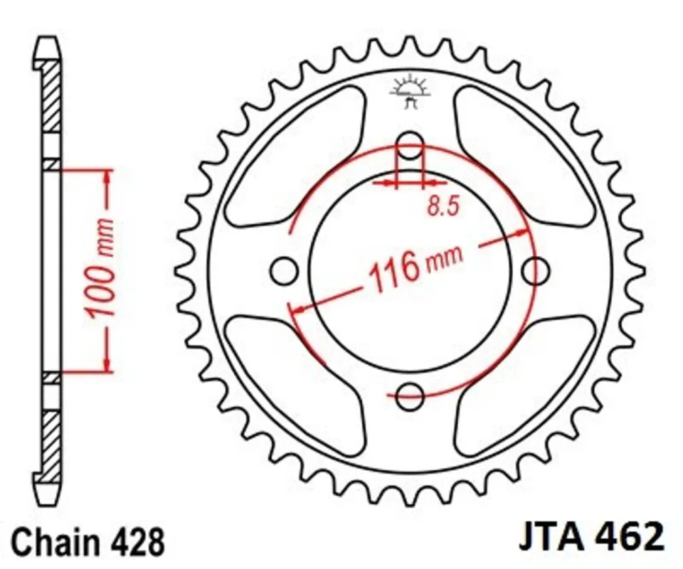 Expresní Doručení Hliníková řetězová rozeta JT JTA 462-51 51 zubů, 428